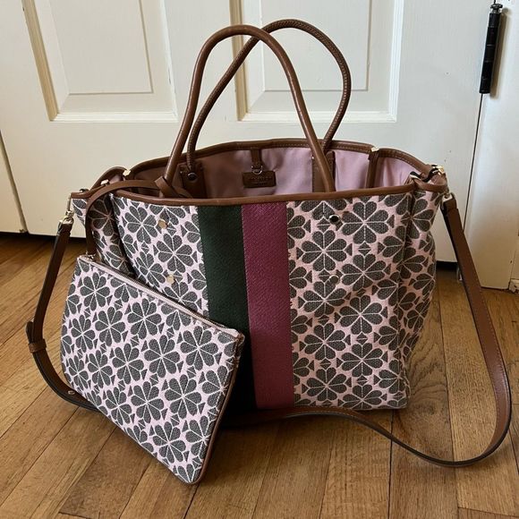 kate spade Handbags - Kate Spade Medium Everything Tote Bag pink green w pouch